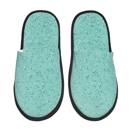 Balery Teal Turquoise Glitter Slient Indoor Furry Fleece Comfort House Shoes Soft Non-Slip Home Shoes Cotton slippers House Slippers-- Medium