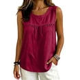 thumbnail image 2 of Summer Linen Tank Top for Women 2026 Cotton Sleeveless Crewneck Shirt Casual Loose Business Lightweight Breathable Office Daily Wear Tops by Gbobgt Wine M, 2 of 6