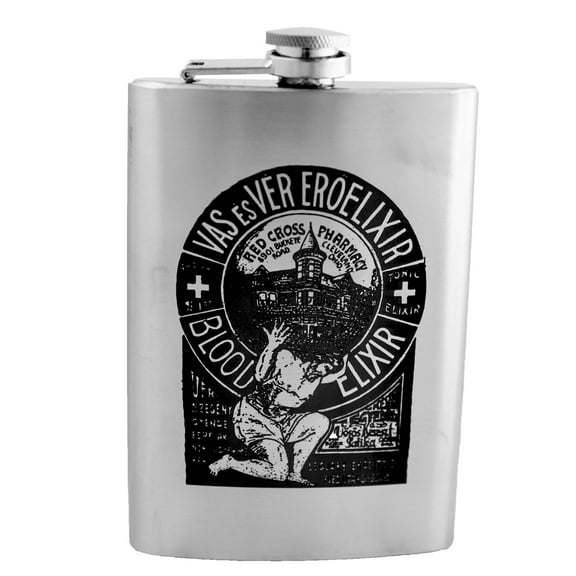 8oz Blood Elixir flask laser engraved