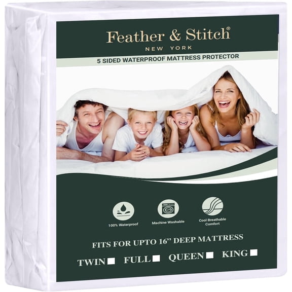 5-Side Protection Mattress Protector, Twin 100% Waterproof Fitted Mattress Cover