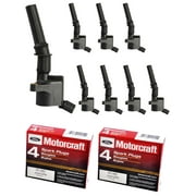 Set of 8 ISA Ignition Coils and 8 Motorcraft Spark Plugs Compatible with 1997-2004 Ford E-350 Econoline Super Duty Club Wagon E-450 E-550 Eco Super Duty 6.8L V10 Replacement for FD503 SP493