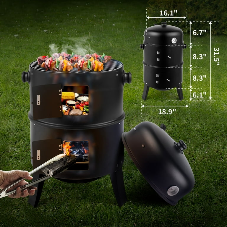 BBQセット Seizeen Smoker Grill, 3-IN-1 BBQ Grill, Smoker & Fire Pit