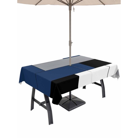 Outdoor Tablecloths with Umbrella Hole & Zipper, Navy Blue Black Grey Tablecloth Rectangle 60x84 Inch, Modern Irregular Geometric Abstract Waterproof Table Cloth, Patio/Pool/Picnic Table Covers