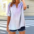 thumbnail image 5 of Women's Gradient Button Down Shirts Fold Short Sleeve Business Casual Tops V Neck Summer T Shirts Dressy Work Blouses, 5 of 5