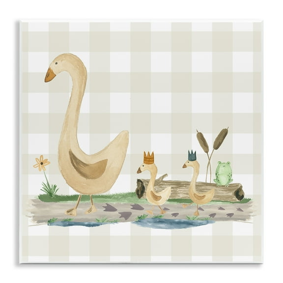 Stupell Industries Ducks on Yellow Plaid Animals Painting Unframed Art Print Wall Art, 12 x 12