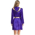 thumbnail image 5 of Sxiwei Women Halloween Hooded Boxing Robe Long Sleeve Open Front Metallic Trim Satin Cloak Belt Purple 14, 5 of 6