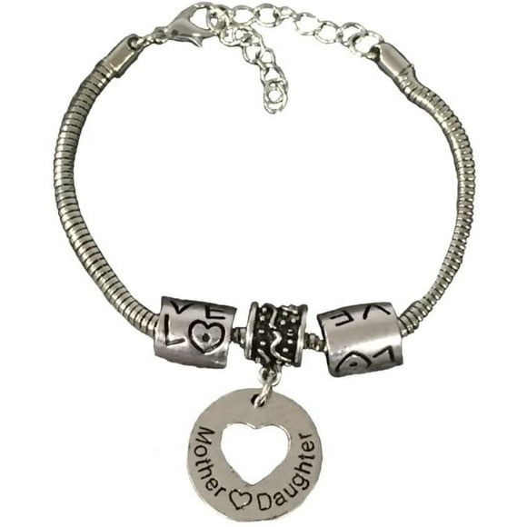 Infinity Collection Bracelet Charme Mère Amour Fille - Pendentif Cœur Mère Amour Fille avec Bracelet Chaîne Serpent - Ajustable et Léger - pour Mère et Fille