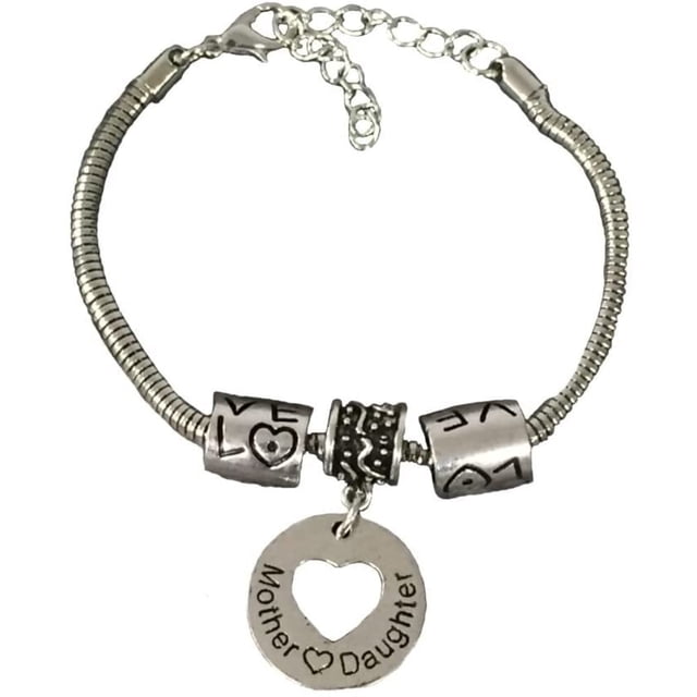 Infinity Collection Mother Love Daughter Dainty Charm Bracelet - Mother Love Daughter Heart Pendant with Snake Chain Bracelet - Adjustable and Lightweight - For Mother and Daughter