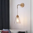 thumbnail image 3 of Glass Wall Sconce Nordic Wooden Wall Light Funnel Wall Lamp Shade, Wood Accent Wall Lighting Fixture, Modern Wall Lamps with Clear Glass for Living Room Bedroom Bedside, 3 of 7