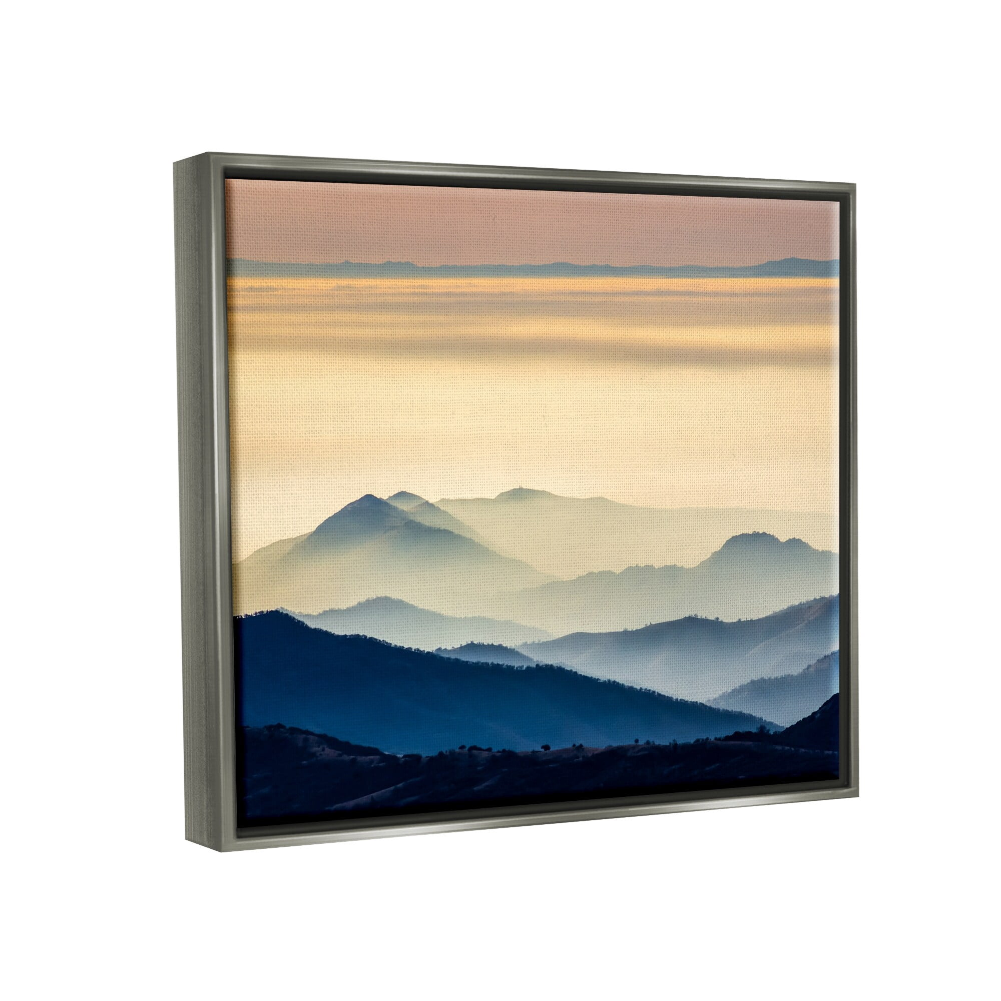 Stupell Industries Layered Foggy Sunrise Mountain Peaks Radiant Glow Photograph Luster Gray Floating Framed Canvas Print Wall Art, Design by Jeff Poe Photography