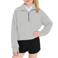 thumbnail image 3 of yardsong Thumb Hole Sweatshirts for Girls Half Zip Drop Shoulder Long Sleeve Cropped Pullover Trendy Preppy Sweatshirt with Pocket Gray,7 Years, 3 of 8