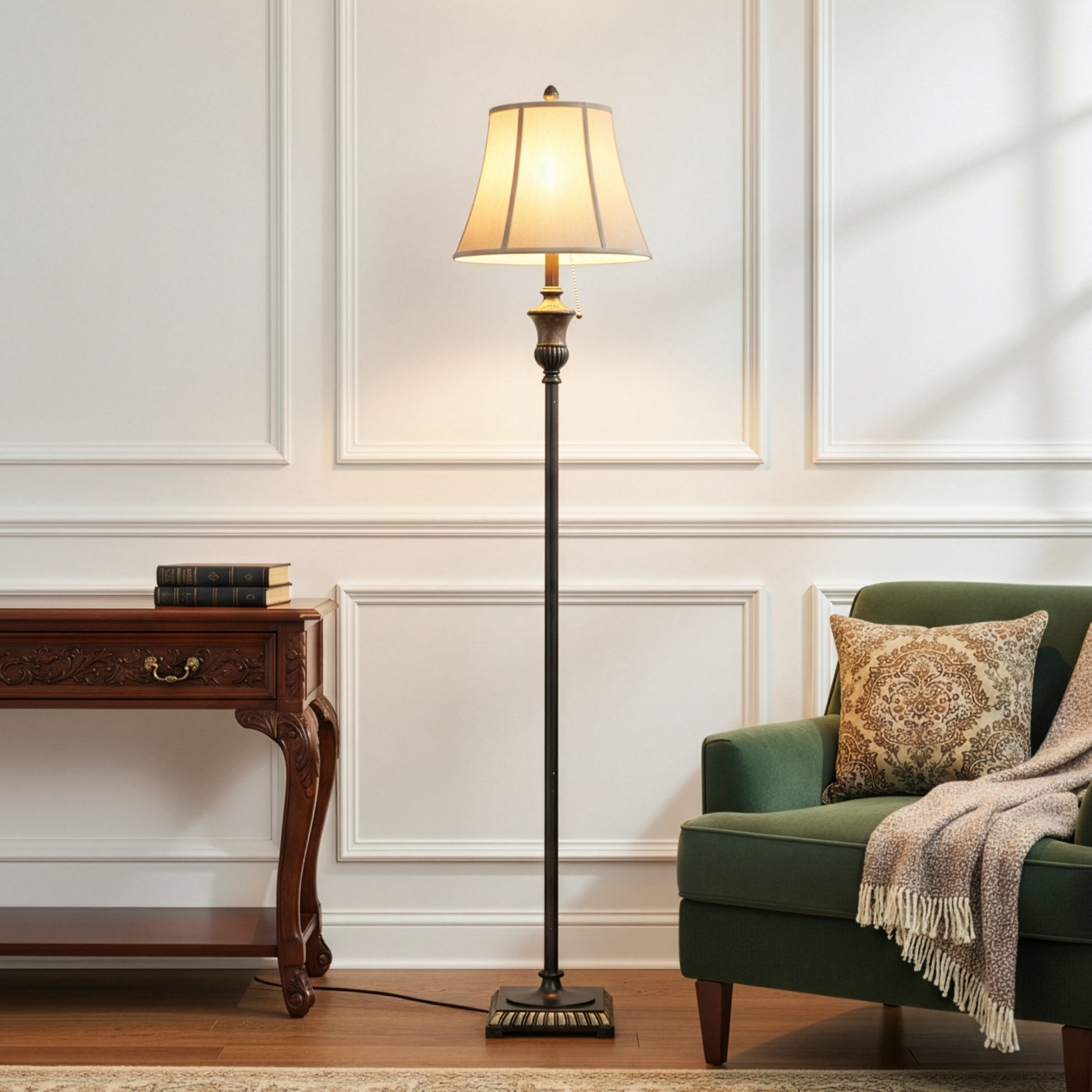Brightech Sophia 63 in. Bronze LED Floor Lamp with Bell Shape Fabric Shade