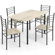 Costway 5 Piece Dining Table Set 29.5 with 4 Chairs Wood Metal Kitchen Breakfast Furniture Natural