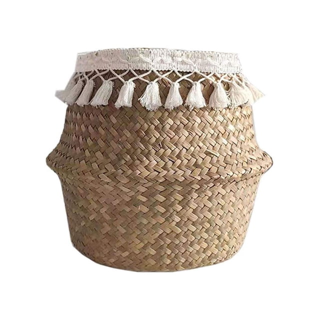 Flowerpots with Dish Ceramic, Storage Gardens Rattan Plant Seagrasss Pot Basket Folding Flower Wicker Tools & Home Improvement, Flower Pots
