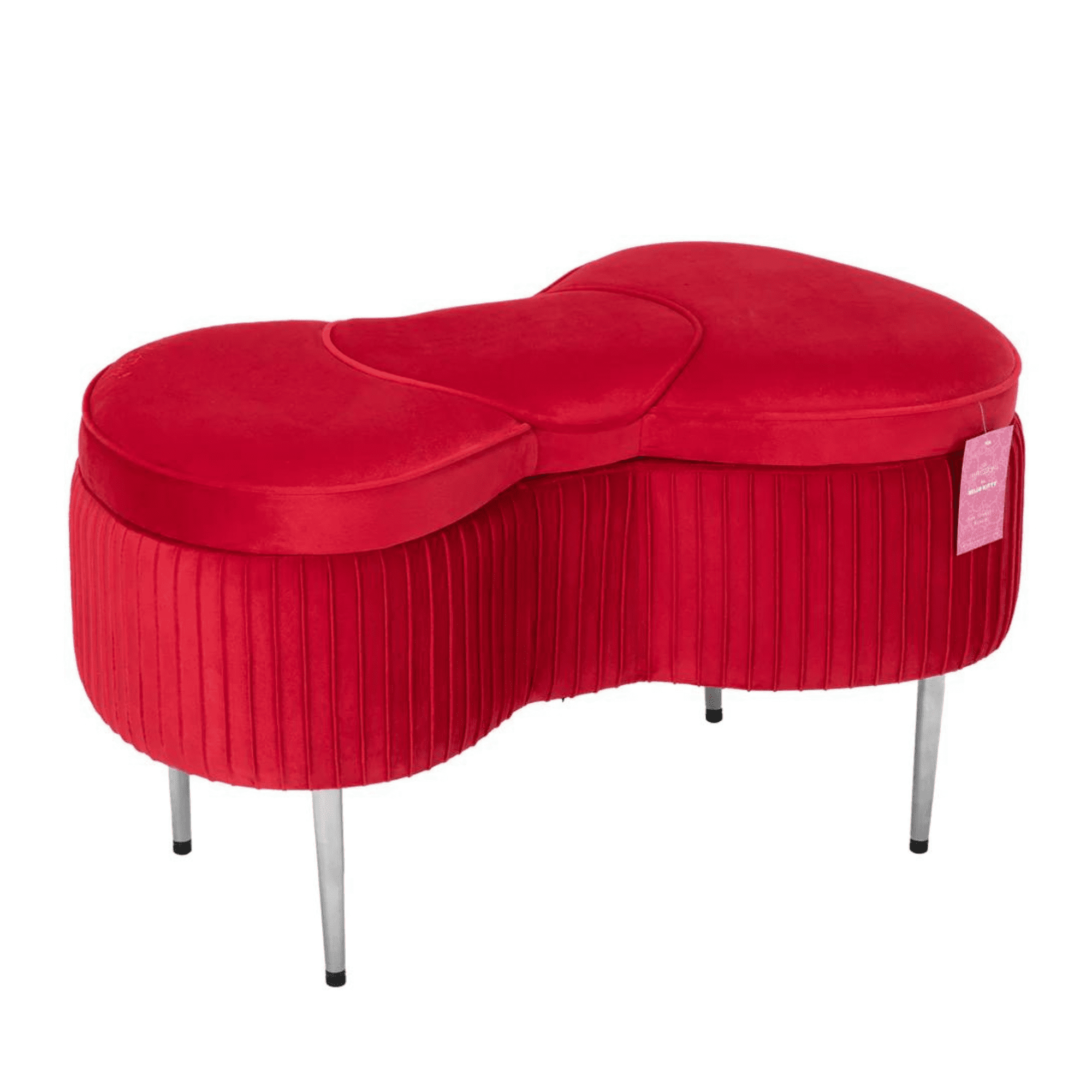 Impressions Vanity Hello Kitty Bow Velvet Ottoman Storage , Silver Metal Legs, Red