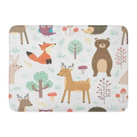Woodland Rug LADDKE Colorful Pattern Forest Cute Fox Deer Bear Rabbit Hedgehog and Owl Woodland Doormat Floor Rug Bath Mat 23.6x15.7 inch ()