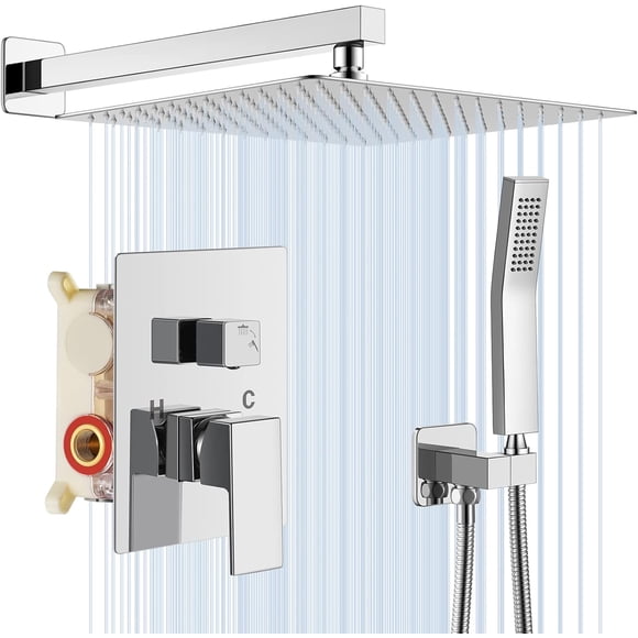 Shower System Matte Pressure Rain Shower Head with Handheld Wall Mounted Mixer Shower Set Bathroom Rainfall Shower Head Shower Brass Shower Valve and Trim