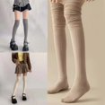 thumbnail image 3 of Solid Color Over Knee Long Socks for Women Japanese Student Ruched Slouch Top Rib Knitted Thigh High Stockings Hosiery, 3 of 21