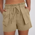 thumbnail image 2 of Lace Trim Beach Shorts for Women High Waisted Drawstring with Outer Pockets, Loose Scoop Hem Casual Vacation Shorts, 2 of 8