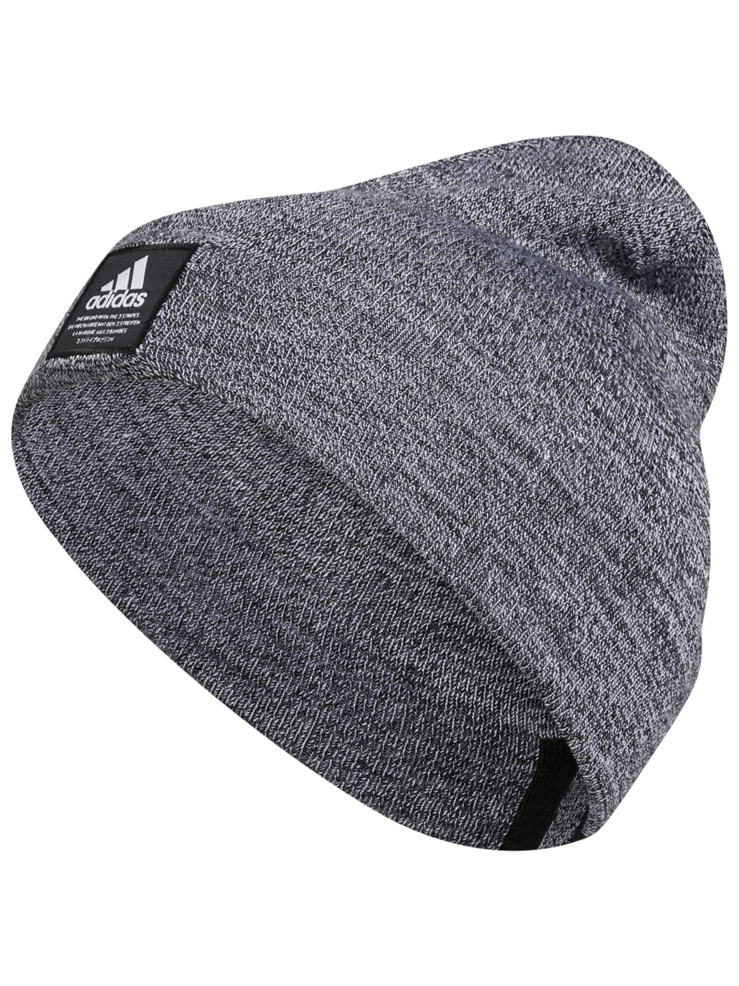 ADIDAS Mens Black Logo Elastic Ribbed Fold-Up Cuff Amplifier Beanie Hat Cap