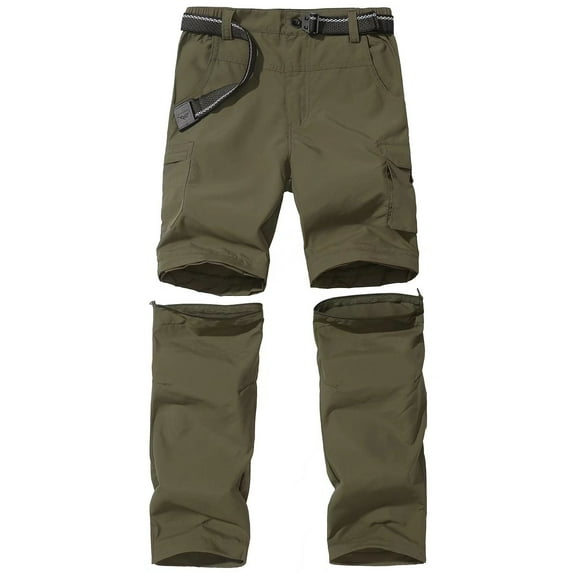 JOMLUN Boys Scout Pants Hiking Convertible Pants Outdoor Quick Dry Lightweight Zip Off Pants Climbing Casual Trouser Kids Youth Cargo Pants
