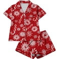 thumbnail image 7 of Enjoytime Christmas Women's Sleepwear Print Notch Collar Short Sleeve Shirts Shorts 2 Piece Loungewear Set Casual Button Down Pajamas, 7 of 7