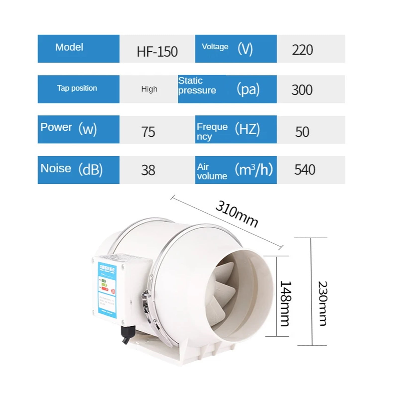 6'' Powerful Industrial Exhaust Fan Silent Channel Pipe Duct Bathroom Extractor Ventilation Kitchen Toilet Air Ventilator