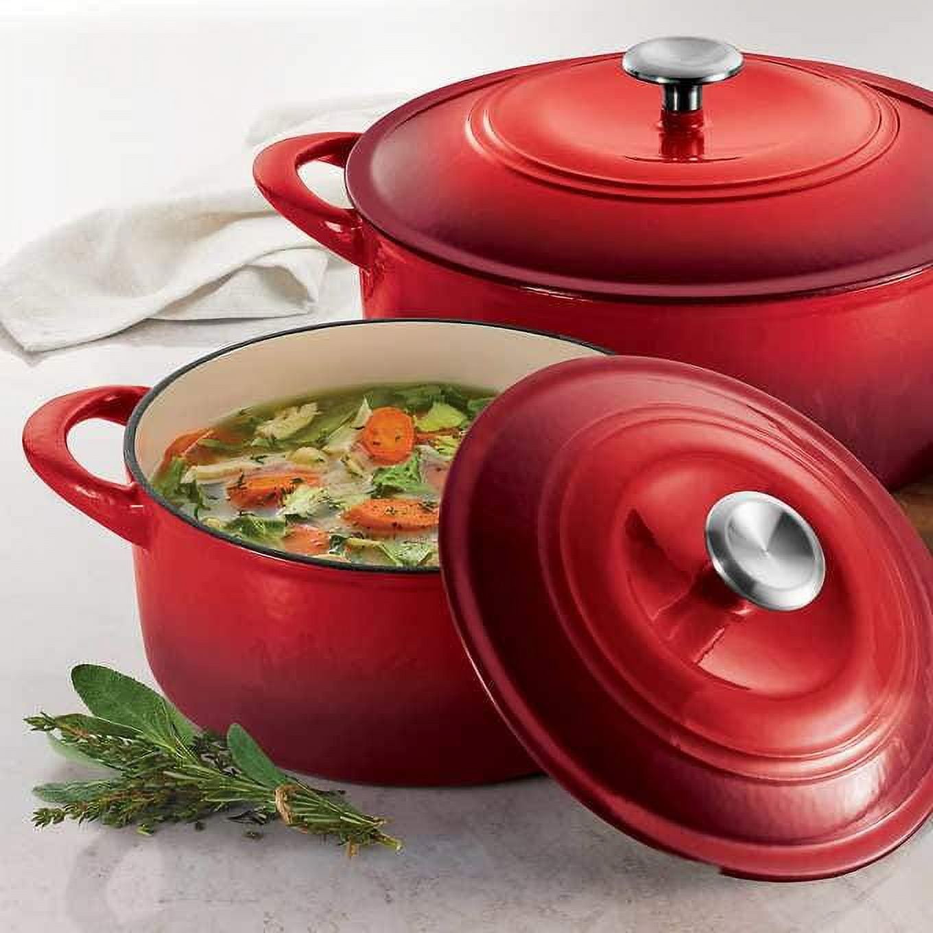  2 in 1 Enameled Cast Iron Dutch Oven, 5.5QT Enamel Dutch Oven  with Skillet Lid, Gas, Induction Compatible, Red: Home & Kitchen