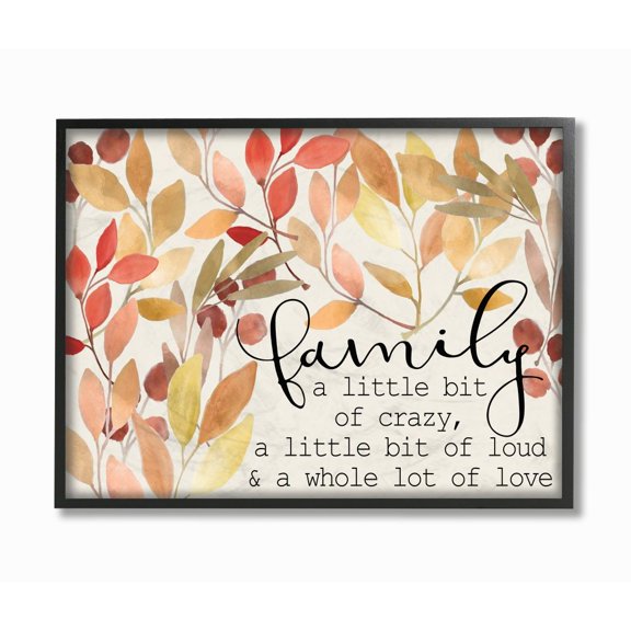 Stupell Industries Love Family Home Inspirational Word Leaves Red Yellow Design Framed Giclee Texturized Art by Kimberly Allen