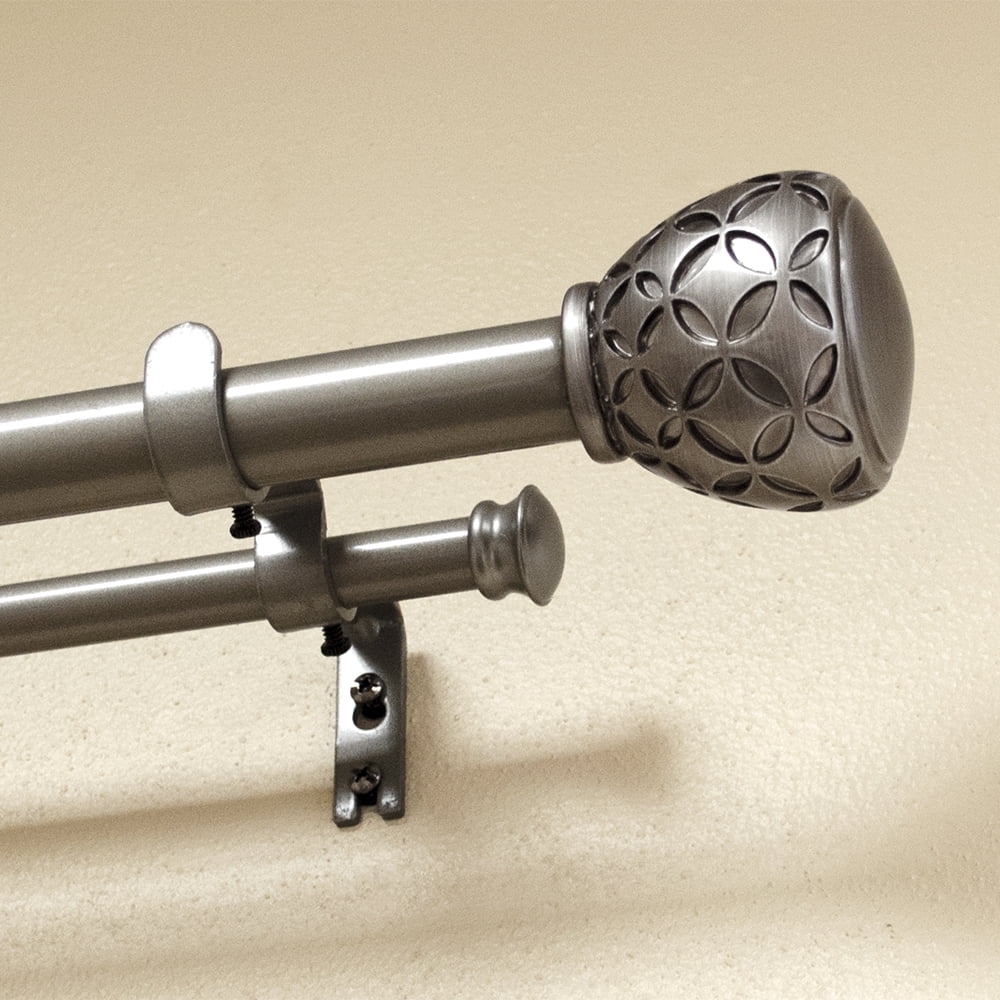 Lumino 1" and 5/8" Pewter Ember Knob Adjustable Double Curtain Rod Set, 42"-120"