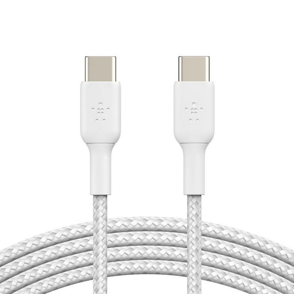 Belkin Boost Charge Braided USB-C to USB-C Cable, White (1M/3.3FT), CAB004bt1MWH, Laptop & BoostCharge Pro Flex Braided USB Type C to C Cable (2M/6.6FT), USB-IF Certified, BELKIN 3FT BRD C-C WH