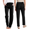 thumbnail image 2 of DDAPJ pyju Womens Linen Pants 2025 Summer Casual Straight Leg Pants High Waisted Drawstring Lounge Beach Trousers with Pockets on Sale Black L, 2 of 8