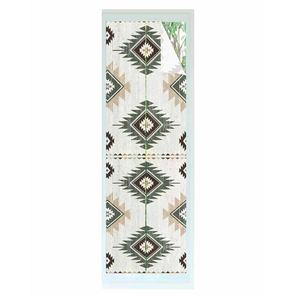 Window Privacy Film Sage Green Aztec Stained Glass Window Film Decorative Sun Block Window Cover Southwest Boho Ethnic Chic Motifs Window Clings Static Adhesive Sticker for Bathroom 17.7"x78.7"
