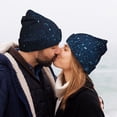 thumbnail image 5 of Susaid Blue Glitter Retro Print Winter Beanie for Men Women, Lined Beanie Soft Warm Knit Hat Ski Cuffed Cap, 5 of 6