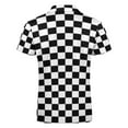 thumbnail image 5 of Black And White Plaid Men Zipper T-shirt Summer Casual Short Sleeve T-shirt Top, 5 of 7