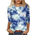 thumbnail image 2 of BLTIBY Womens 3/4 Sleeve Shirts Fall Spring Printed Round Neck Top Fashion Comfortable Loose Pullover Blouse Blue XL, 2 of 5