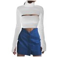 thumbnail image 1 of Moda damas sexy delgada manga larga cuello redondo sólido mujer blusa hueca Pompotops  gfhjh1249, 1 of 9
