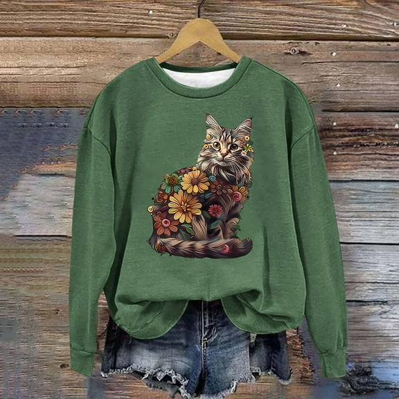 POROPL Crewneck Sweatshirts Women Long Sleeve Sweatshirts Loose Fitting Print Pullover Tops Casual Fall Outfits