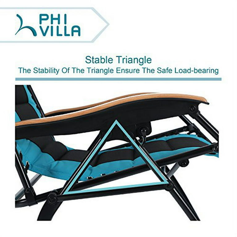 PHI VILLA Oversize XL Padded Zero Gravity Lounge Chair Wide Armrest Adjustable Recliner with Cup Holder Support 400 LBS Aqua Aqua 1 Pcs