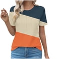 thumbnail image 2 of YHAJDS Women Tops Short Sleeve Round Neck Color Print Pullover Blouse with Ruffle Detail Casual Summer Tee, 2 of 5