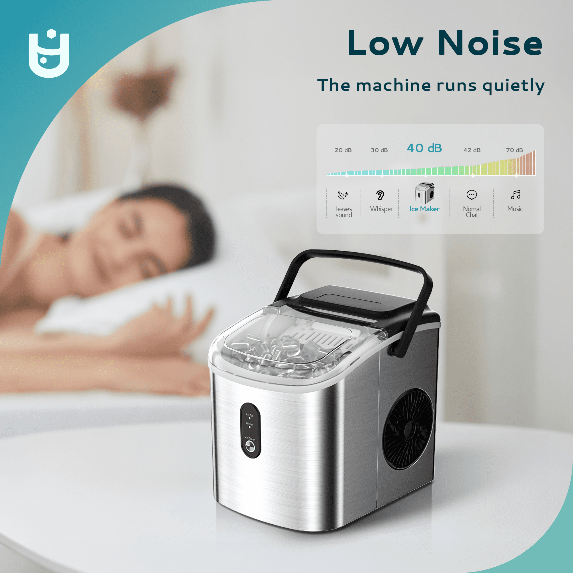 EUHOMY Countertop Ice Maker 26 lbs/Day Portable Self-Cleaning, 9 Bullet Ice in 6 Min, Silver