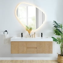 Siena 60" Wall-mounted Wood Vanity in Light Brown Artificial SInk with Mirror