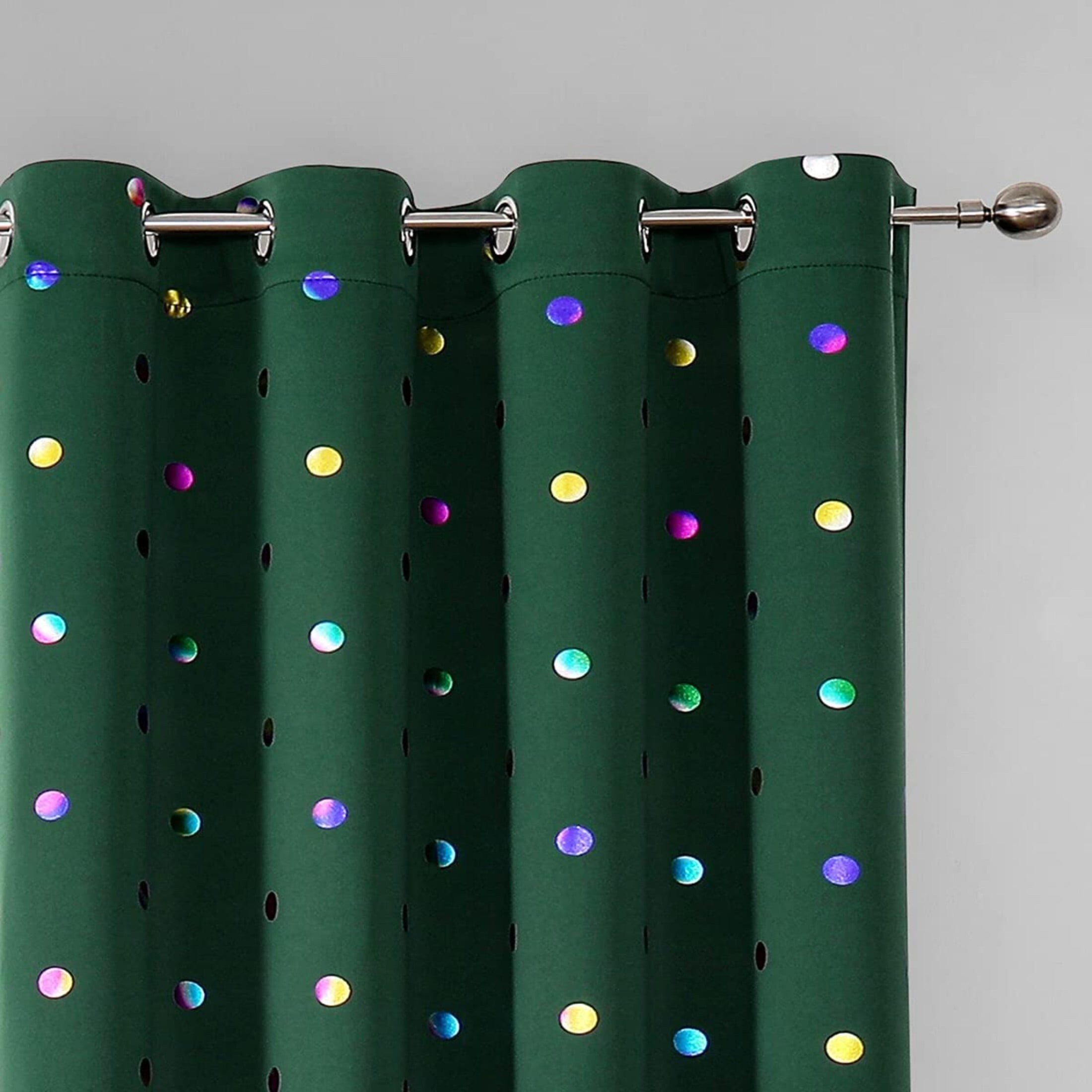 Bazaahm Green Full Blackout Winter Curtains for St. Patrick's Day Kids Bedroom 84" Length Colorful Metallic Polka Dots Print Holiday Curtains Room Darkening Grommet Drapes, 52"W 2 Panels