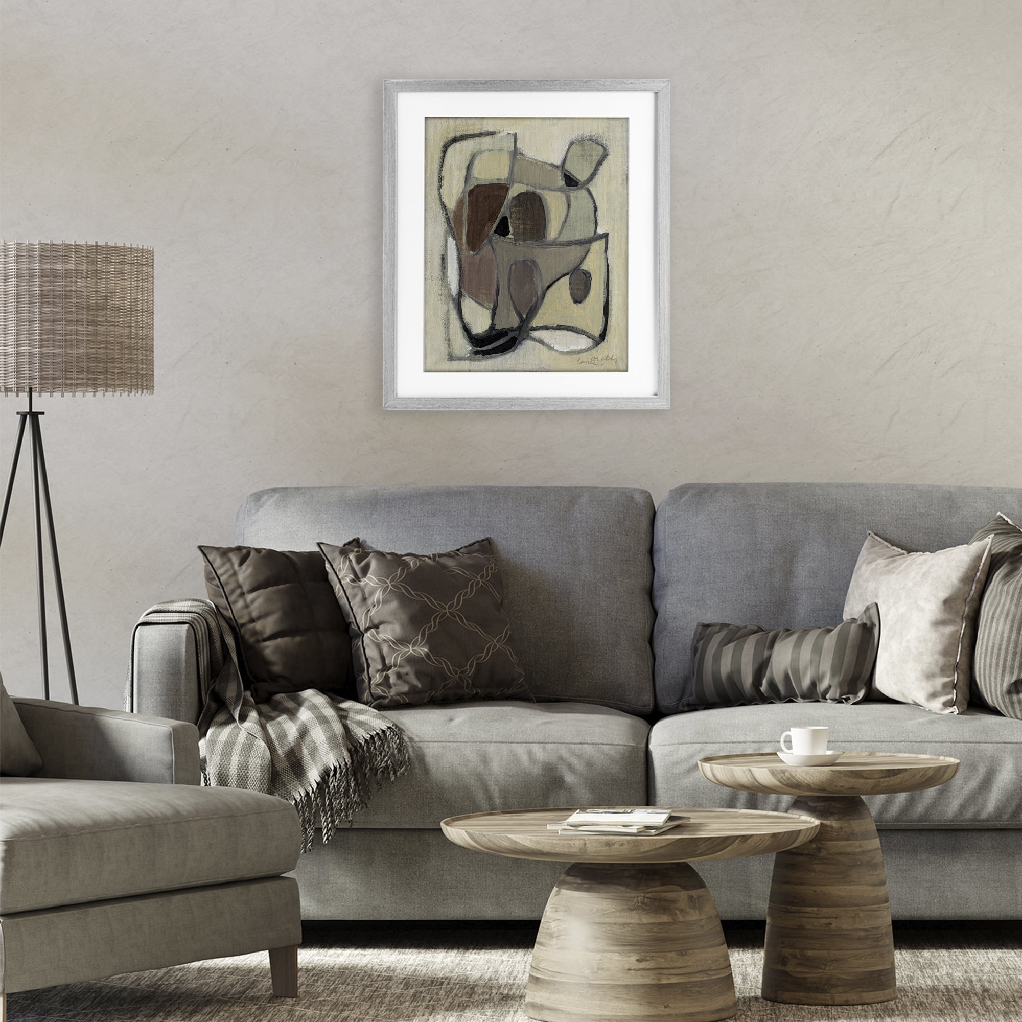 Stupell Industries Rustic Curved Shapes Abstract Gray Framed Print Under Glass, design by Lanie Loreth