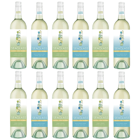 Seaglass Alcohol-Removed Pinot Grigio & Sauvignon Blanc – Refreshing Non-Alcoholic White Wines – 750ml Bottles - 12 Pack