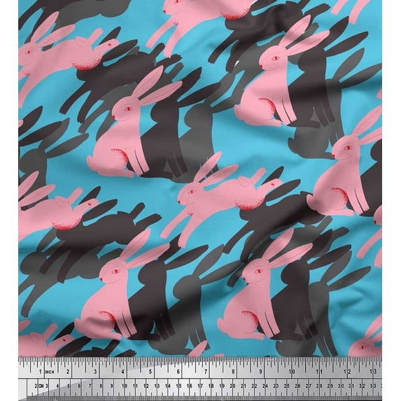 Soimoi Blue Cotton Duck Fabric Bunny Rabbit Animal Fabric Prints By Yard 56 Inch Wide