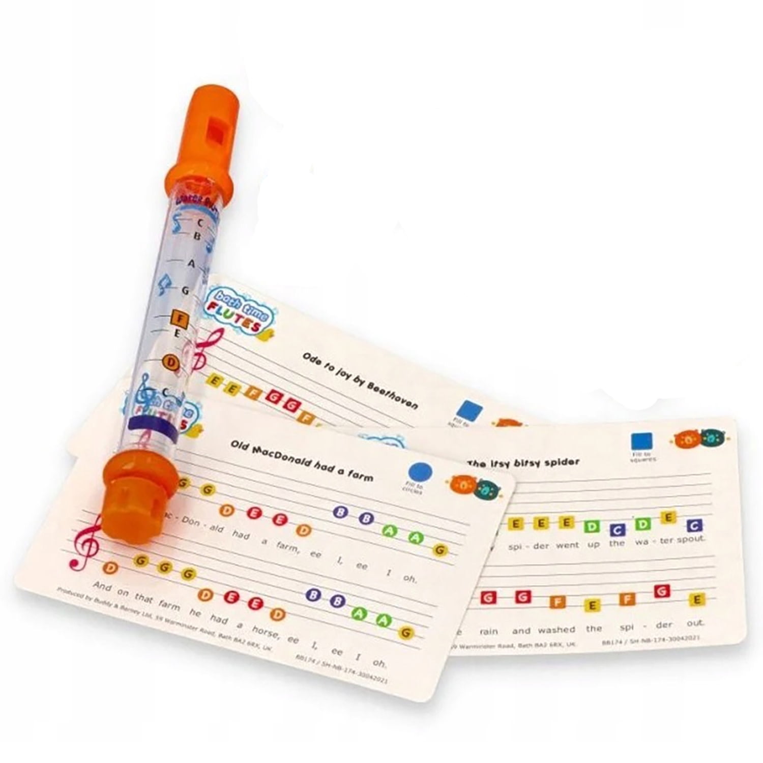 Buddy & Barney: Bath Time Water Flutes - 5 Colorful Toy Musical Instruments, Nursery Rhyme Music Sheets & Foam Holder, Floating Water-Tub Play, Kid 3+