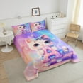 thumbnail image 4 of Kids Cute Cat Bedding Sets Cartoon Animal Cat King Comforter Set Teen Kawaii Pet Cat Print Bedding Comforter Sets for Cat Lovers Down Comforter Pink Purple Gradient Duvet Insert, 4 of 8