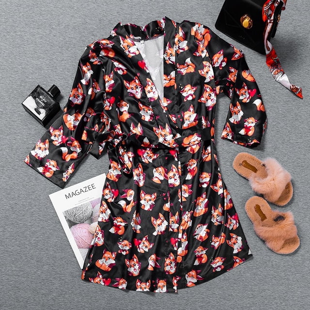 Conjunto de Bata de boda con estampado de flores, ropa de dormir de seda, lencería íntima informal, camisón suave, ropa para el hogar
