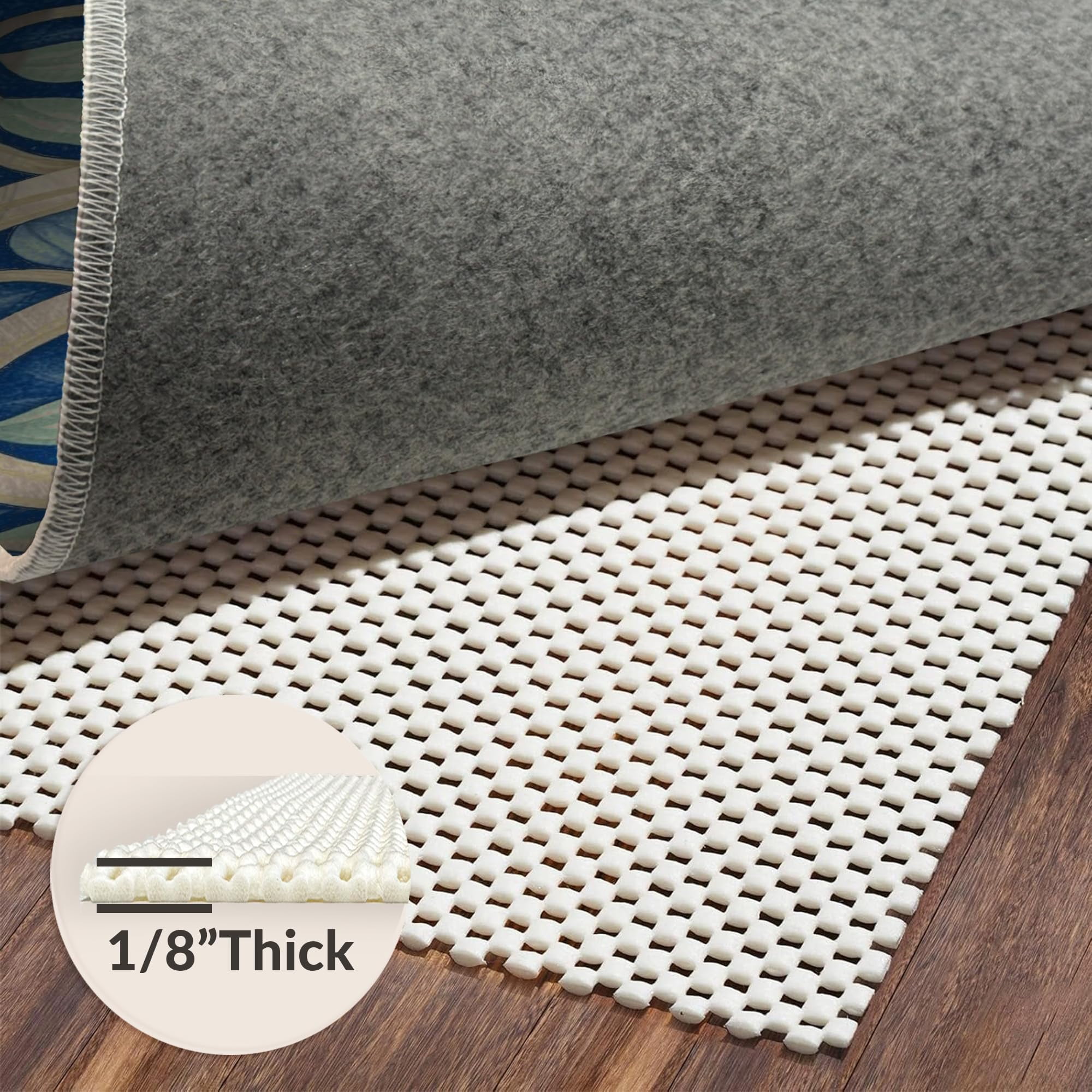 ODIKA 6'x9' Machine Washable Non-Slip Area Rug, Modern Non Slip with Curved Lines and Earthy Neutral Palette High Traffic Rug with Pad, Beige, 52459